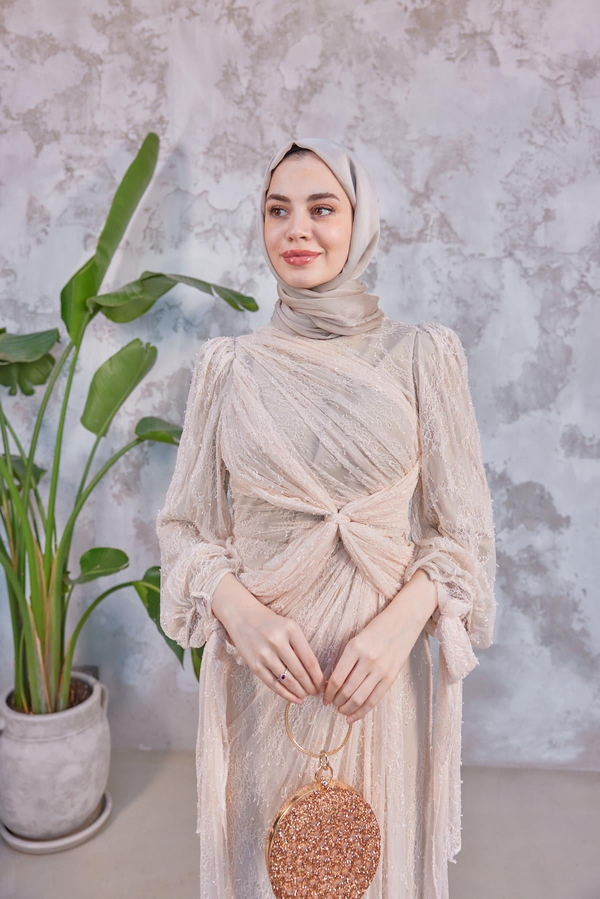 Frida Tesettür Abiye - Pudra