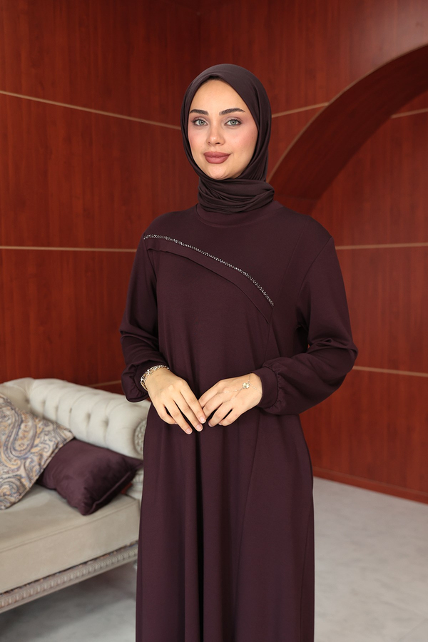 Gül Tasarım Elbise - Bordo
