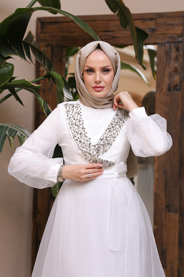 Halide Abiye - Beyaz