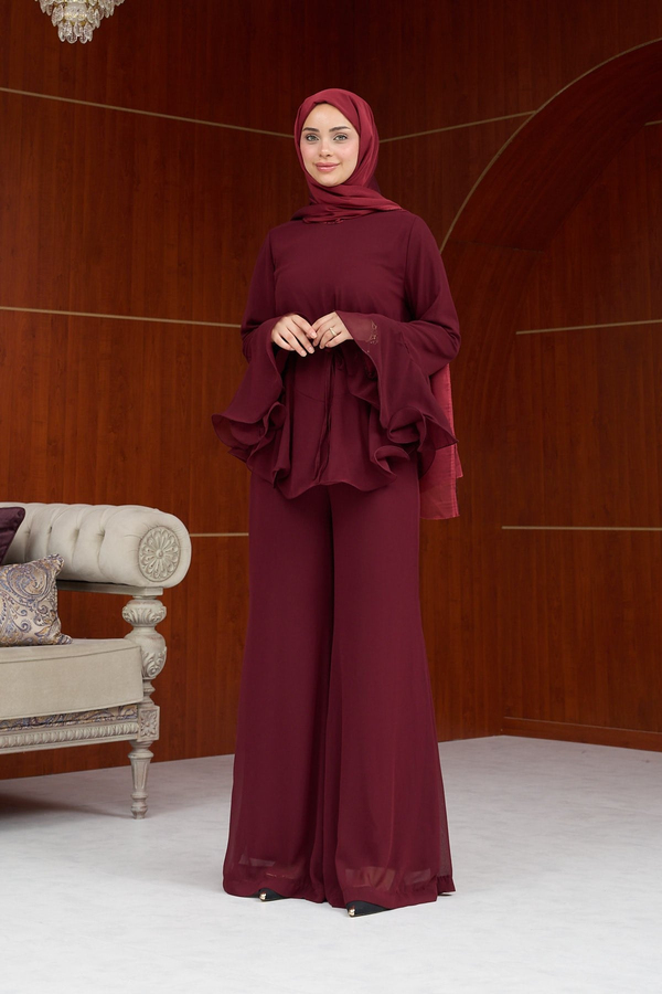 Heves Pantolonlu Takım - Bordo