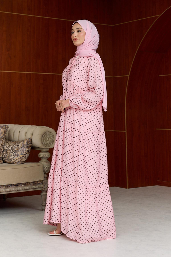 İrem Puantiye Desen Elbise - Pembe