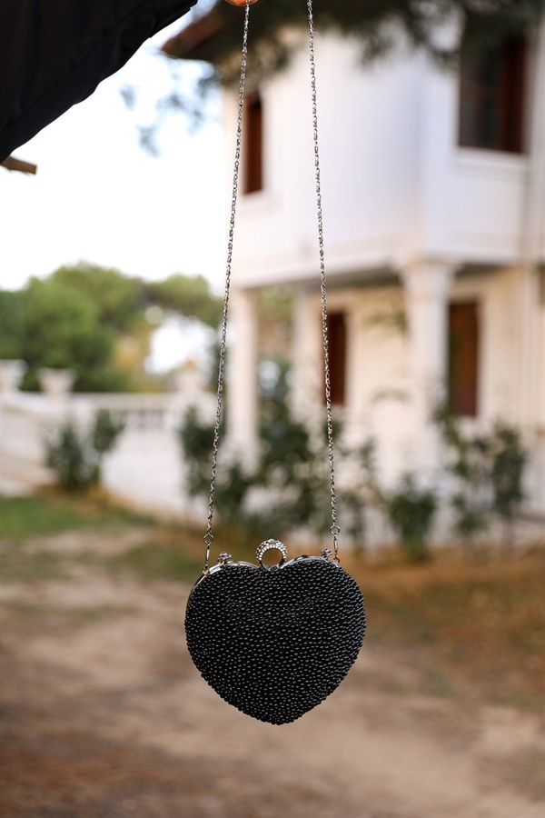 Kalp Model Abiye Çanta - Siyah