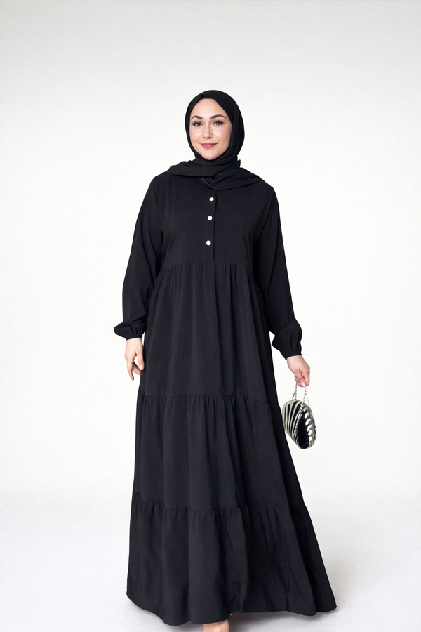 Kasımpatı Düğme Detay Elbise - Siyah