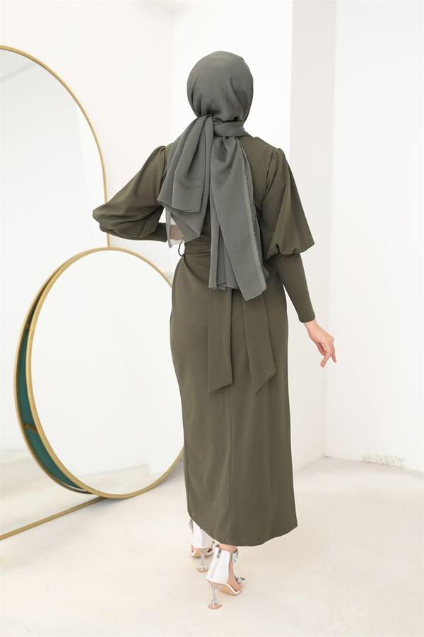 Dress with a Stone Belt - Khaki