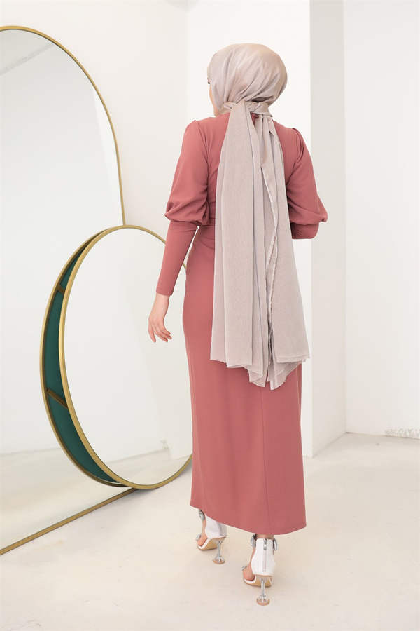 Dress with a Stone Belt - Salmon