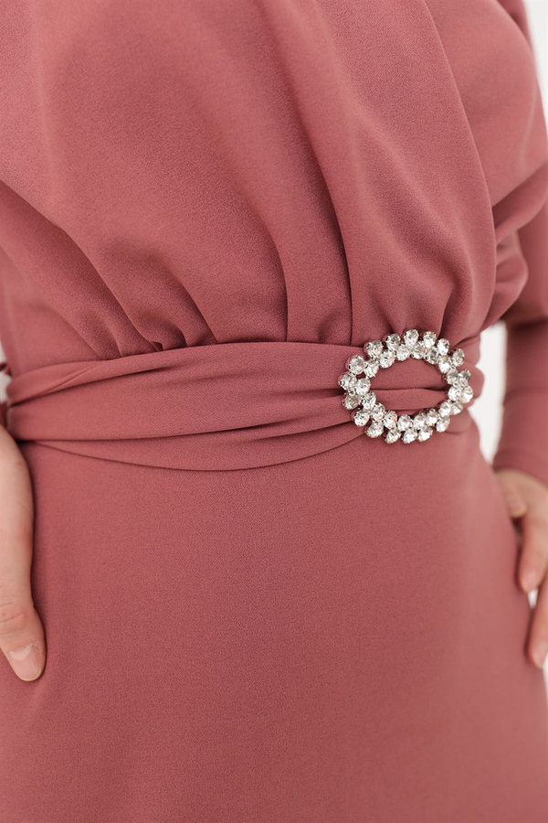 Dress with a Stone Belt - Salmon