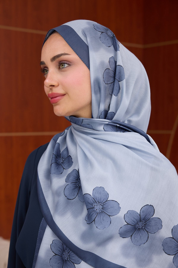 Larissa Çiçek Tasarım Şal ( 70 x 190 ) cm - İndigo