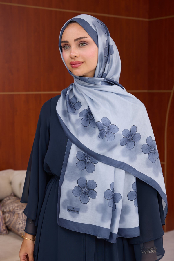 Larissa Çiçek Tasarım Şal ( 70 x 190 ) cm - İndigo