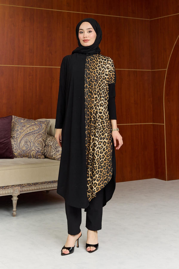 Leopar Detay Tunik - Siyah