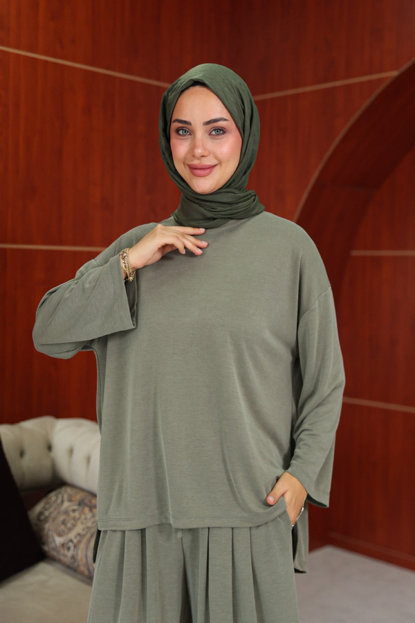 Melike  Tasarım Pantolonlu Takım - Haki