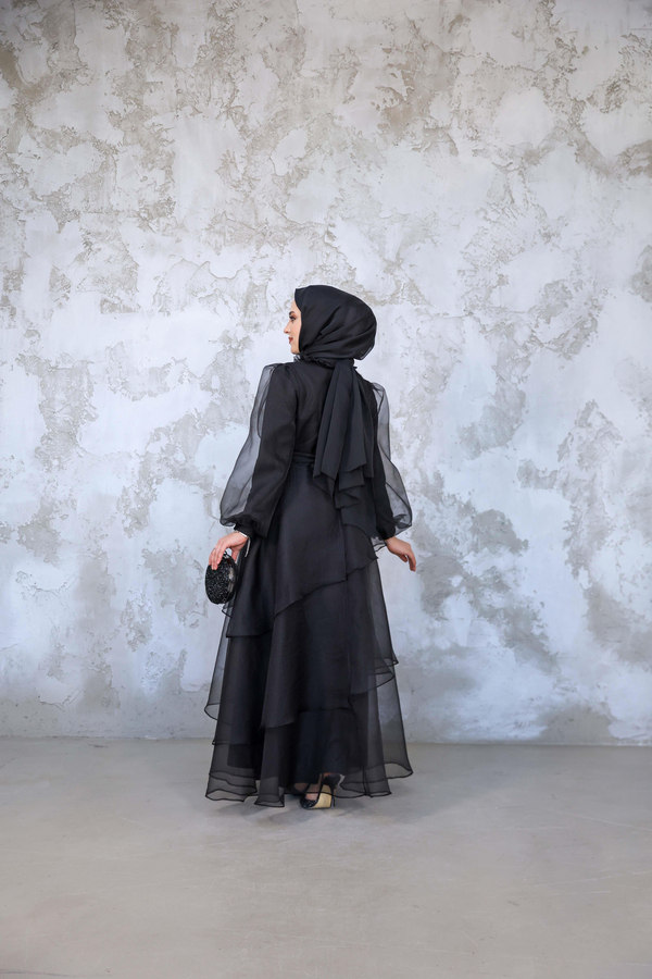 Organze Kat Kat Abiye - Siyah