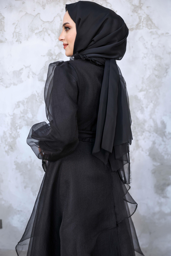 Organze Kat Kat Abiye - Siyah