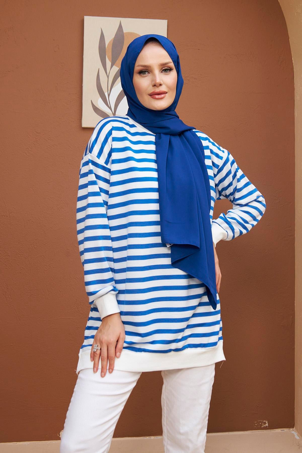Renkli Sweatshirt - Saks Mavi