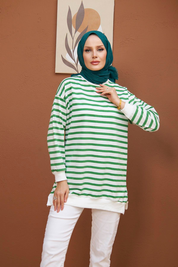 Renkli Sweatshirt - Yeşil