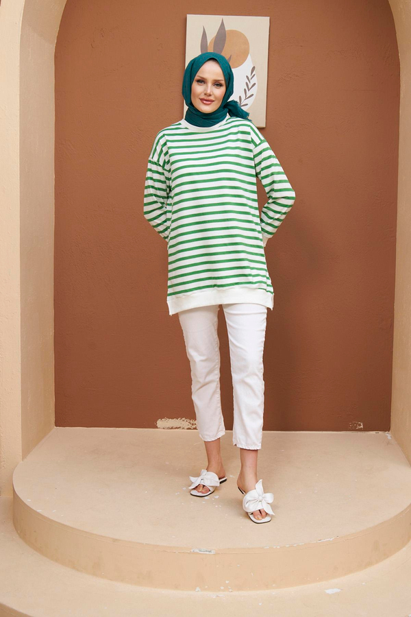Renkli Sweatshirt - Yeşil
