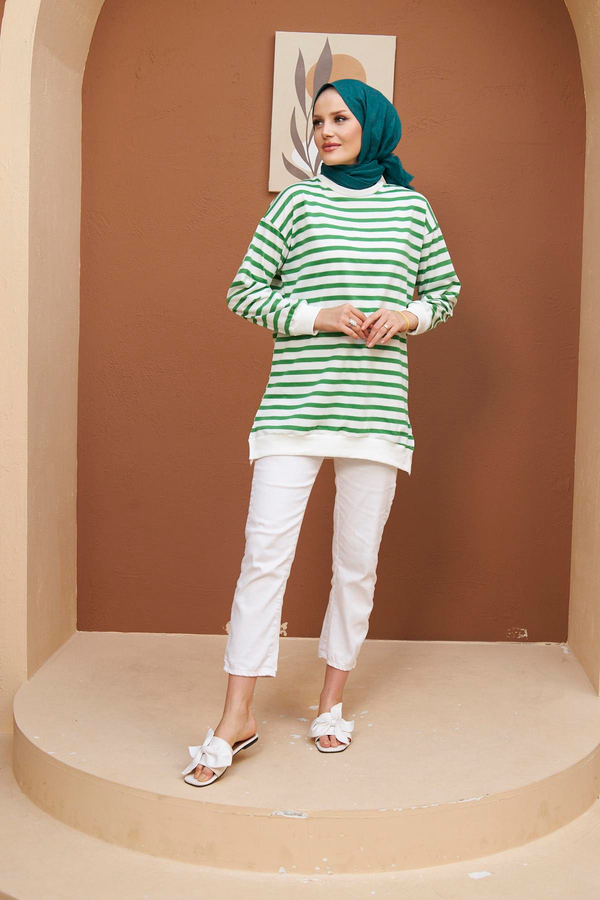 Renkli Sweatshirt - Yeşil