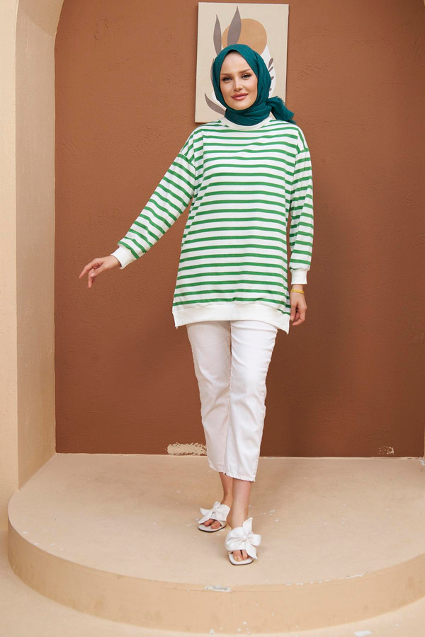 Renkli Sweatshirt - Yeşil