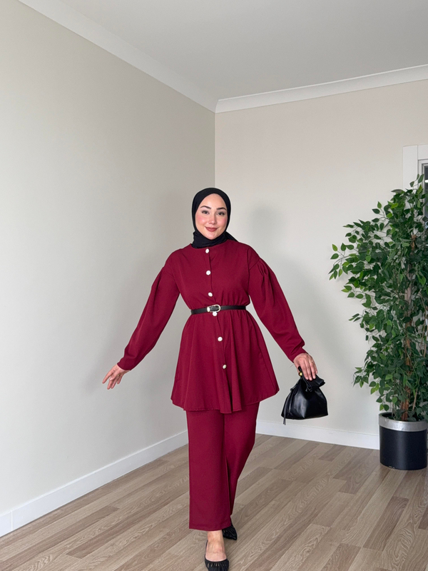 Selinay Pantolon Takım - Bordo