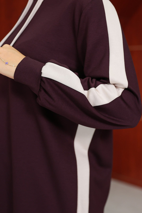 Semanur Çizgi  Detay Pantolonlu Takım - Bordo