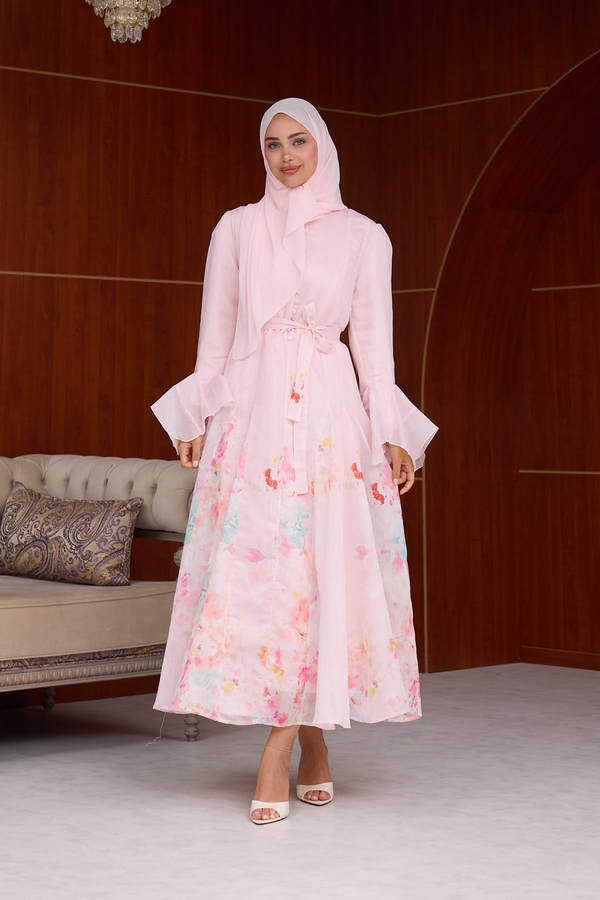 Sevda Çiçek Detay Tasarım Elbise - Pembe