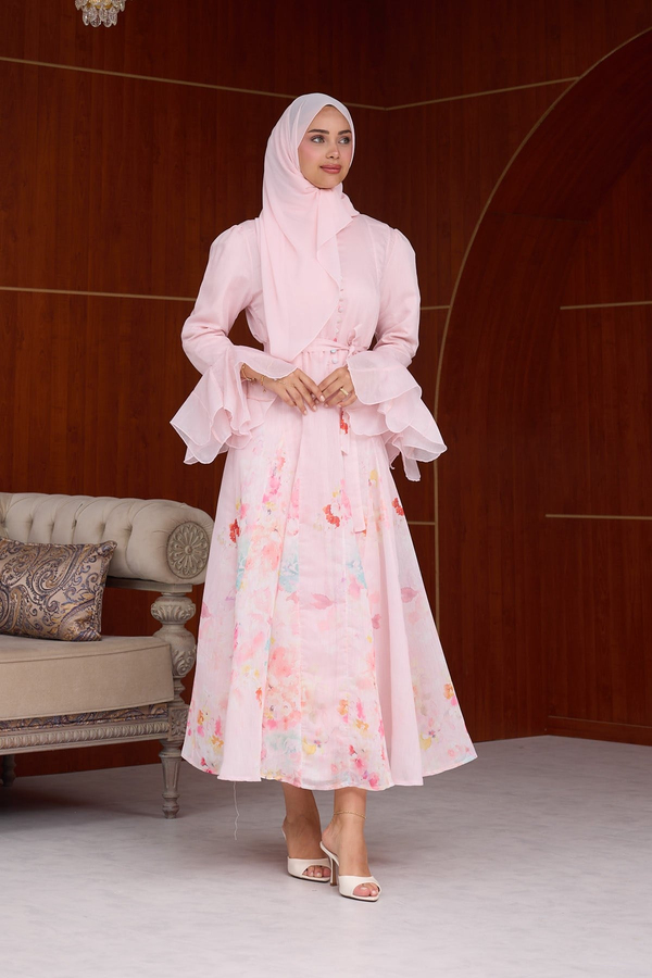 Sevda Çiçek Detay Tasarım Elbise - Pembe