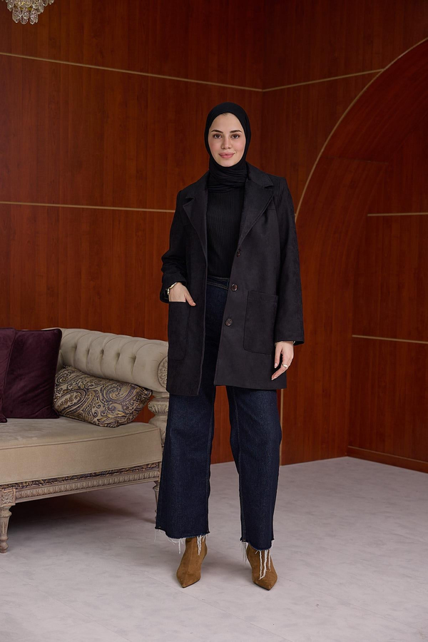 SÜET BLAZER CEKET - Siyah