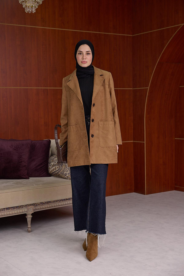 SÜET BLAZER CEKET - Taba