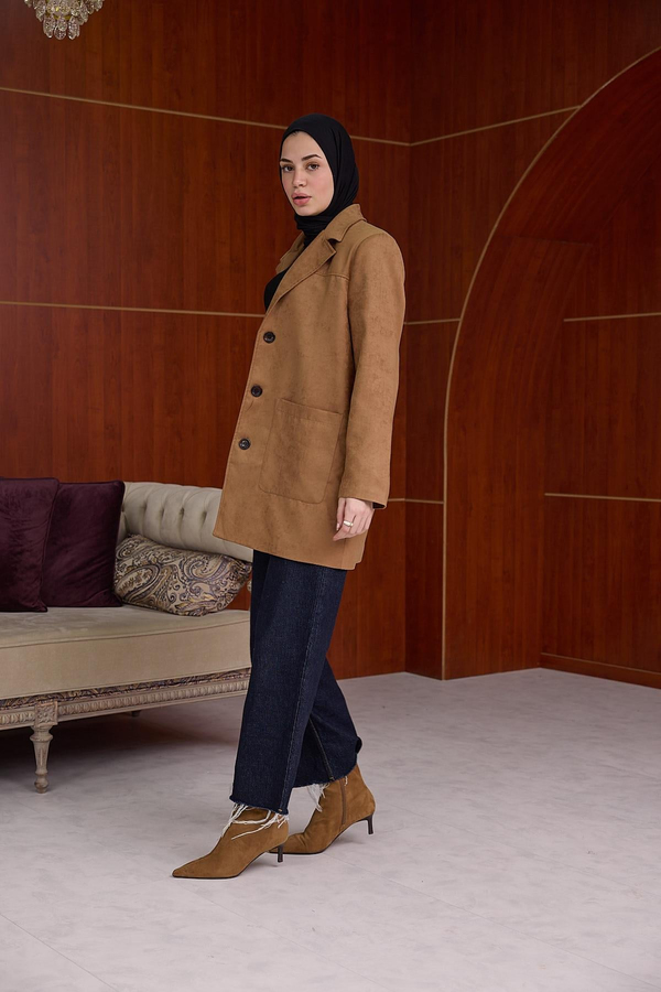 SÜET BLAZER CEKET - Taba