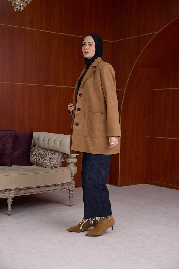 SÜET BLAZER CEKET - Taba