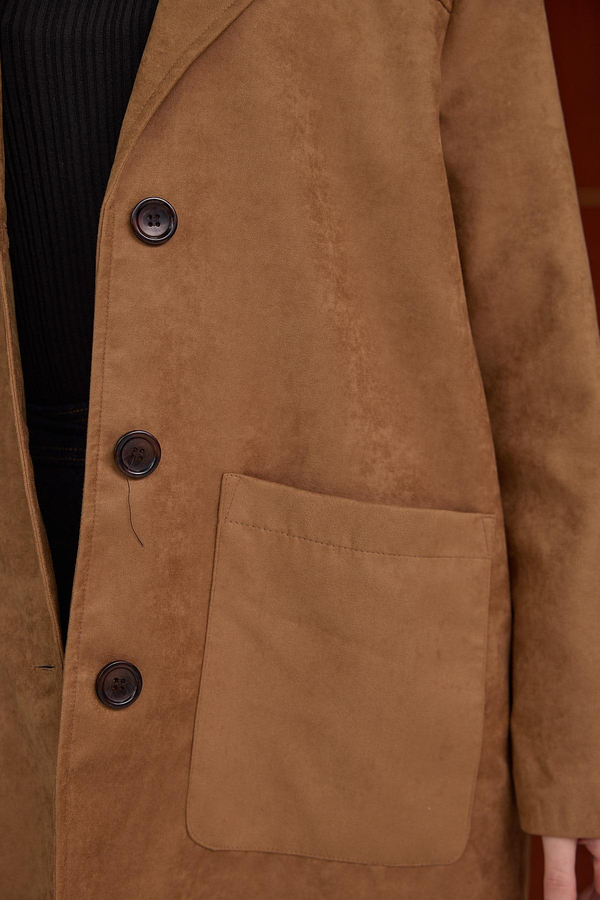 SÜET BLAZER CEKET - Taba