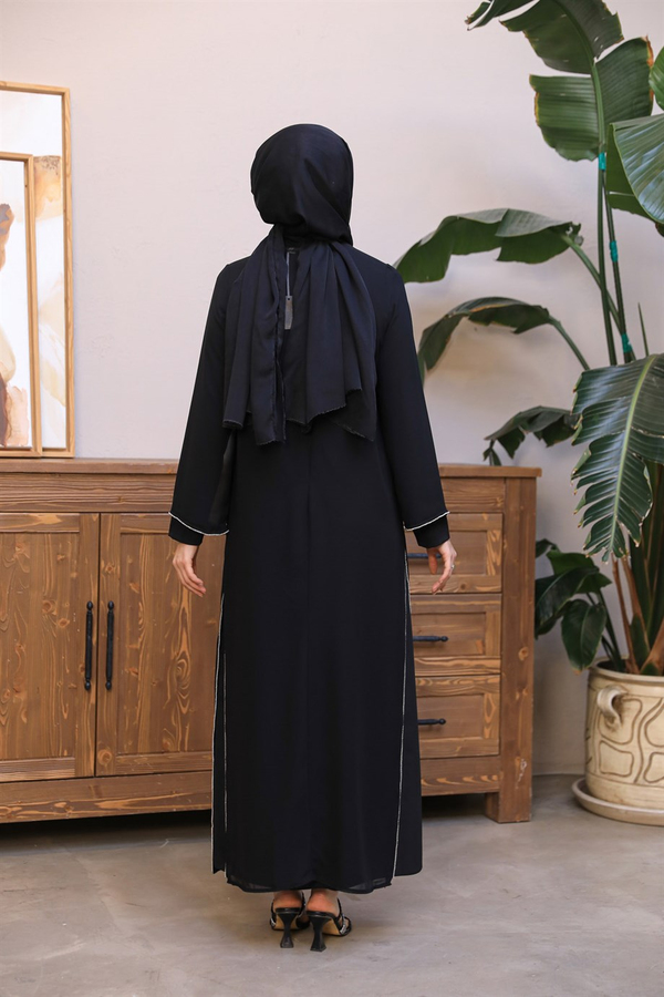 Taş Detay Abaya - Siyah