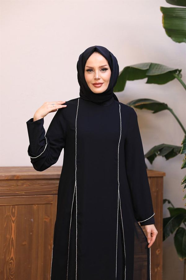 Taş Detay Abaya - Siyah