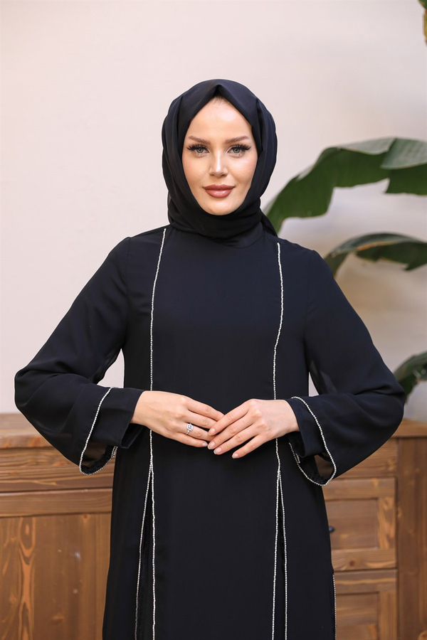 Taş Detay Abaya - Siyah