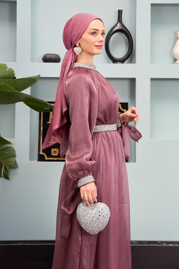 Taş Süsleme Detaylı Abiye - Gül