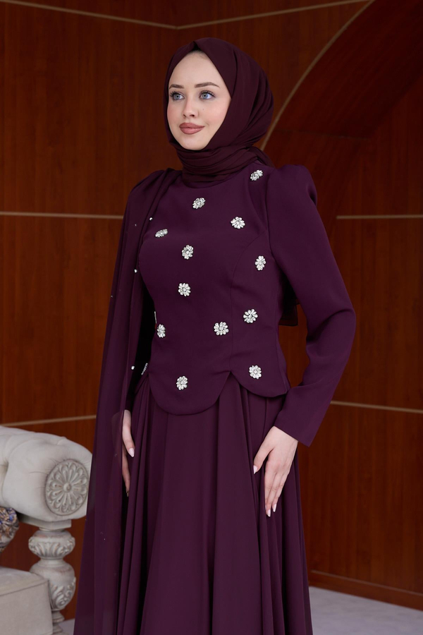 Yaren Taş Detay Abiye - Mürdüm