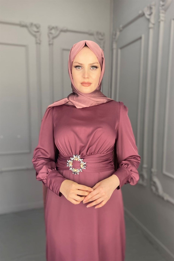 Zarif Saten Elbise - Gül