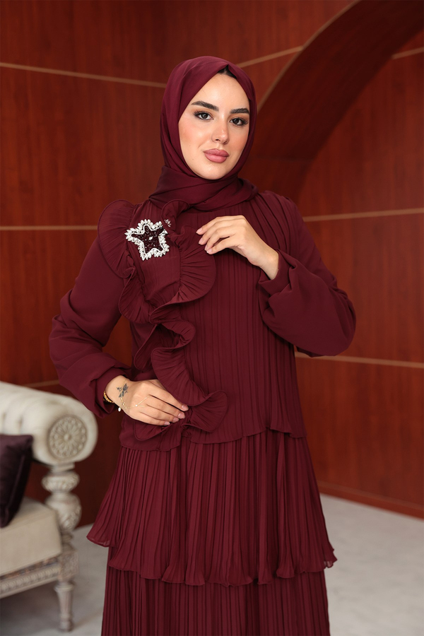 Zerrin Kat Detay Abiye - Bordo