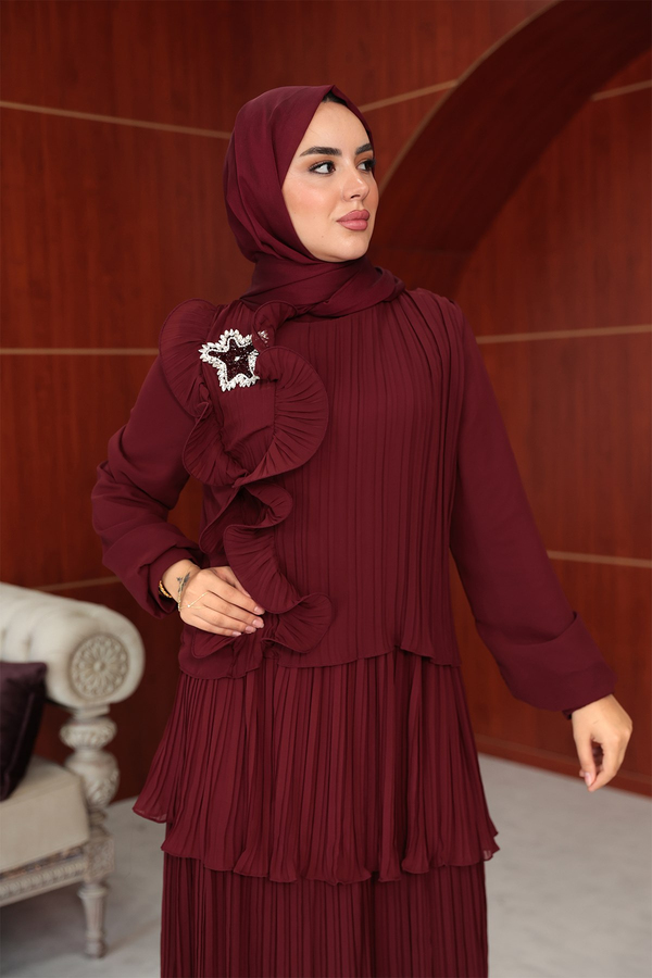 Zerrin Kat Detay Abiye - Bordo