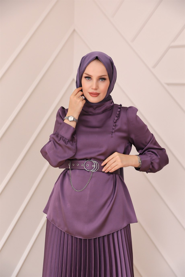Belt Chain Detailed Suit - Purple