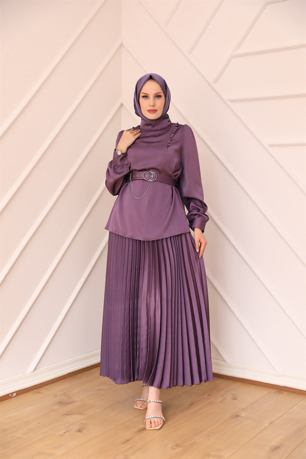 Belt Chain Detailed Suit - Purple