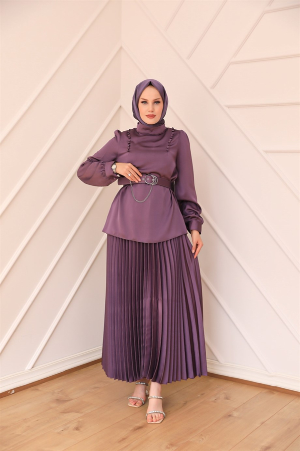 Belt Chain Detailed Suit - Purple