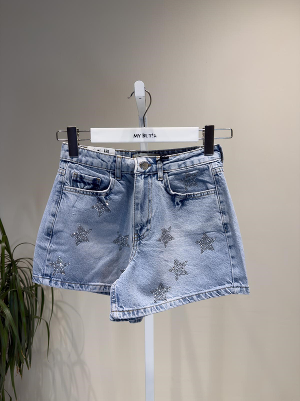 Açık Mavi Yıldız Baskılı Denim Şort