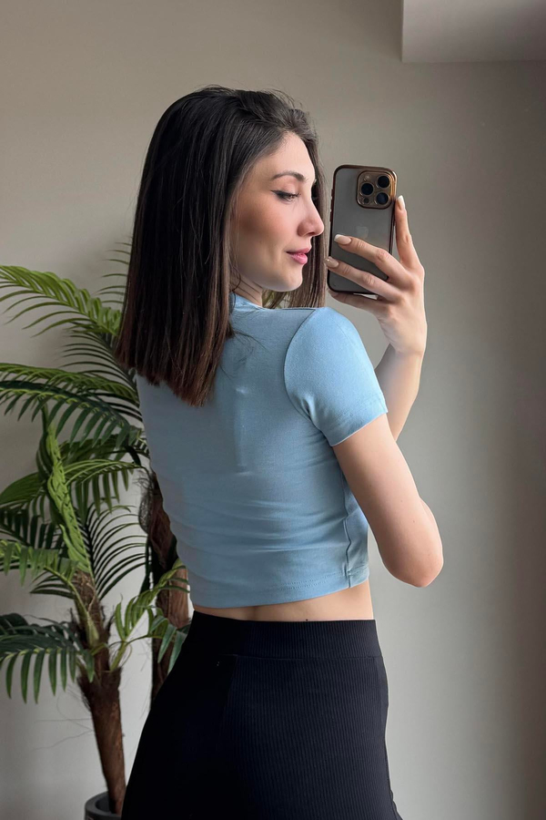 Bebe Mavisi Kiraz Nakışlı Soft Touch Modal Kısakollu T Shirt
