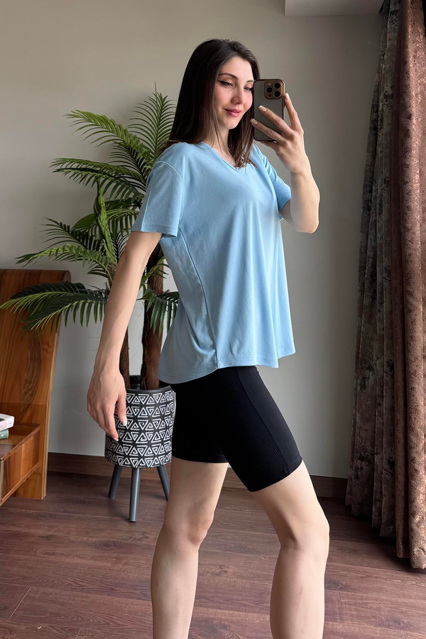 Bebe Mavisi V Yaka Basic T Shirt