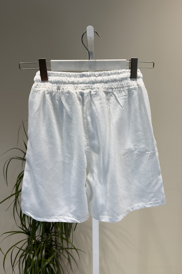 Beyaz Beli Lastikli Tencel Şort