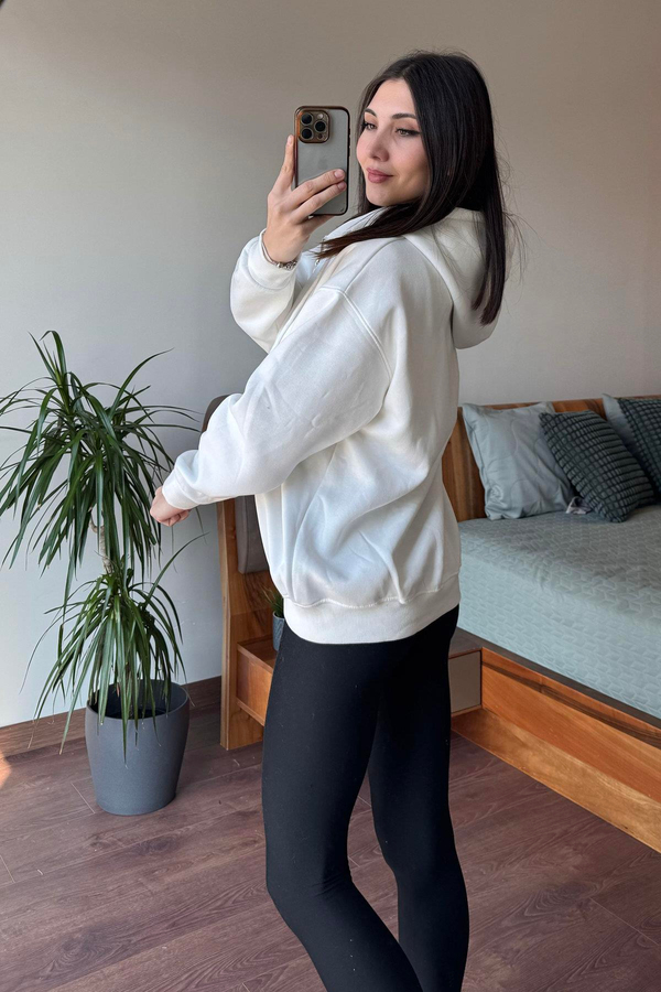 Beyaz Oversize Kapüşonlu Fermuarlı Hoodie
