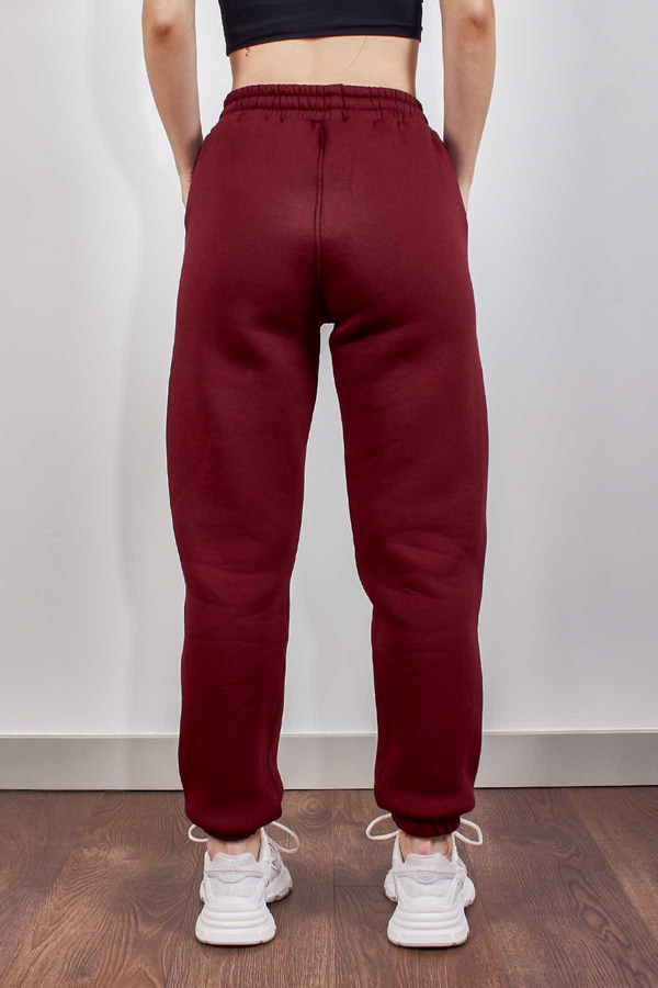 Bordo Beli Lastikli Üç İplik İçi Polarlı Jogger Eşofman Altı