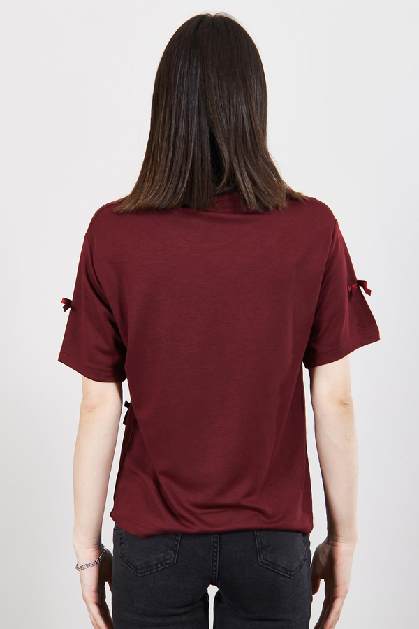 Bordo Fiyonk Detaylı T Shirt