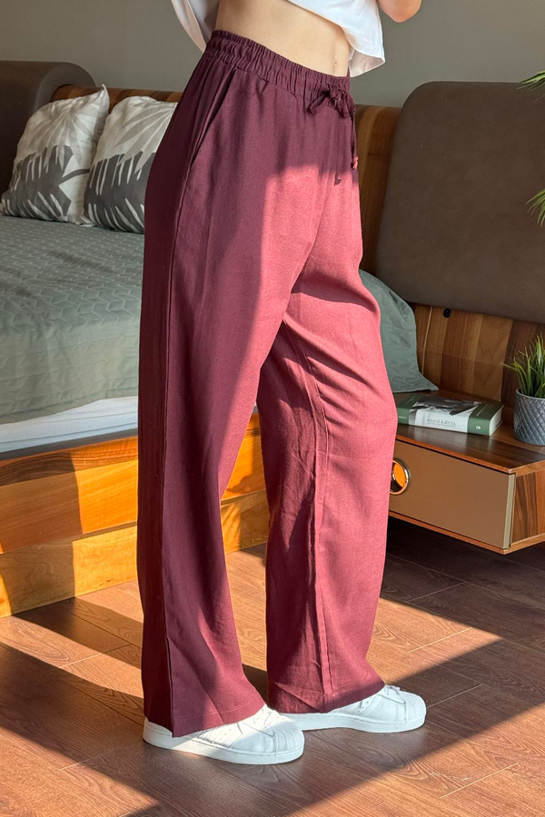 Bordo Keten Pantolon