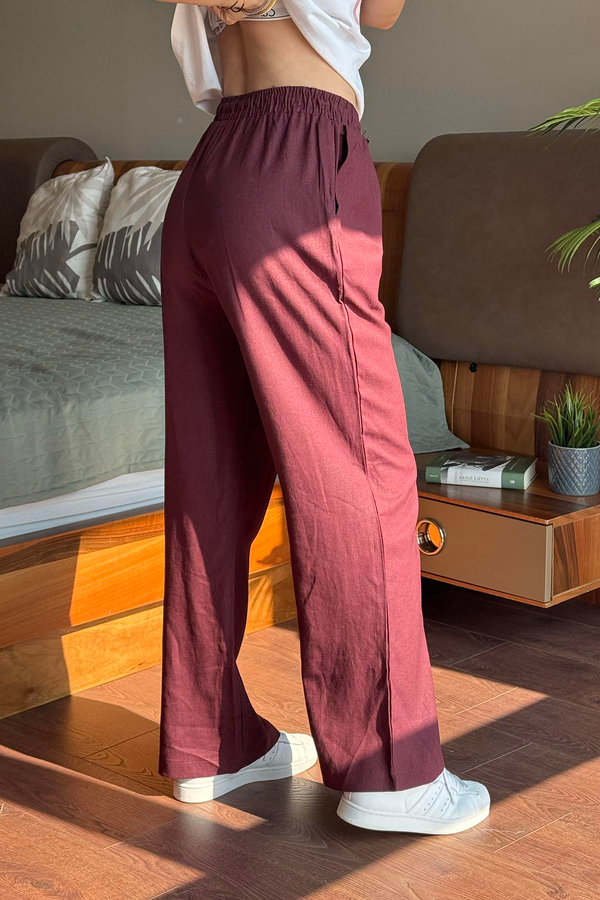 Bordo Keten Pantolon